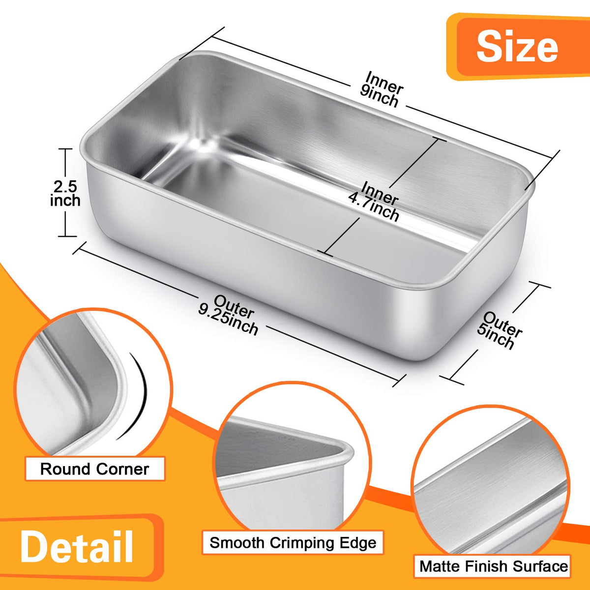 E-far loaf pan made from stainless steel non-toxic material