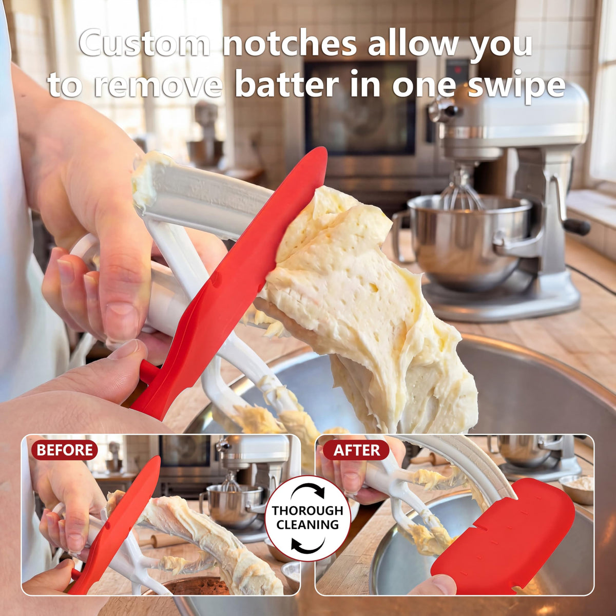 EasyBlend 12-inch black precision-notch spatula for savory prep and easy bowl cleaning.