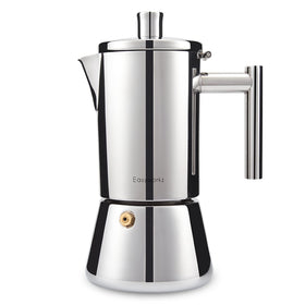 Easyworkz Diego stovetop espresso pot with lid—heat-resistant design for safe, stylish brewing.