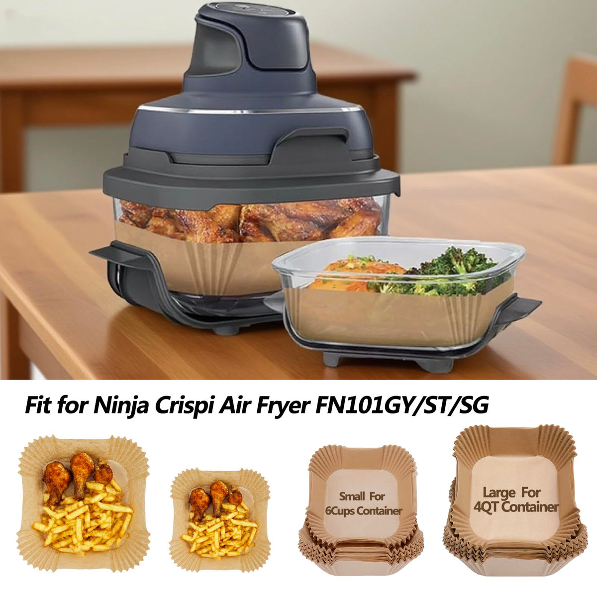 Ecfvtp Ninja Crispi 4QT liners fit precisely for containers and mess-free meals.