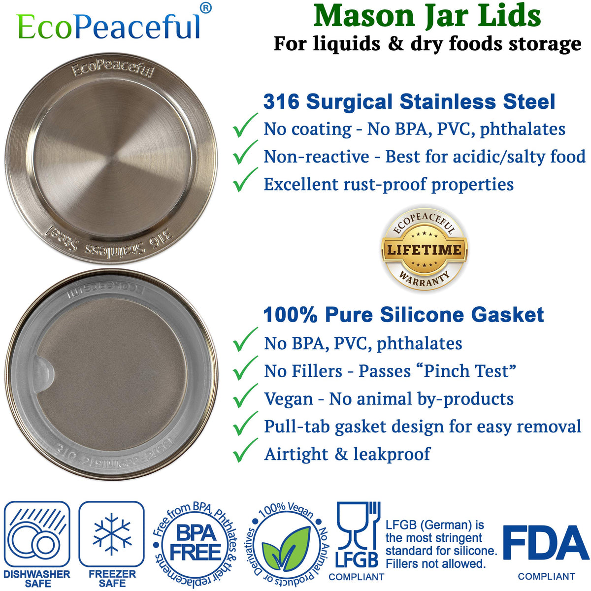 EcoPeaceful silicone gasket close-up proves a food-grade seal for freshness.