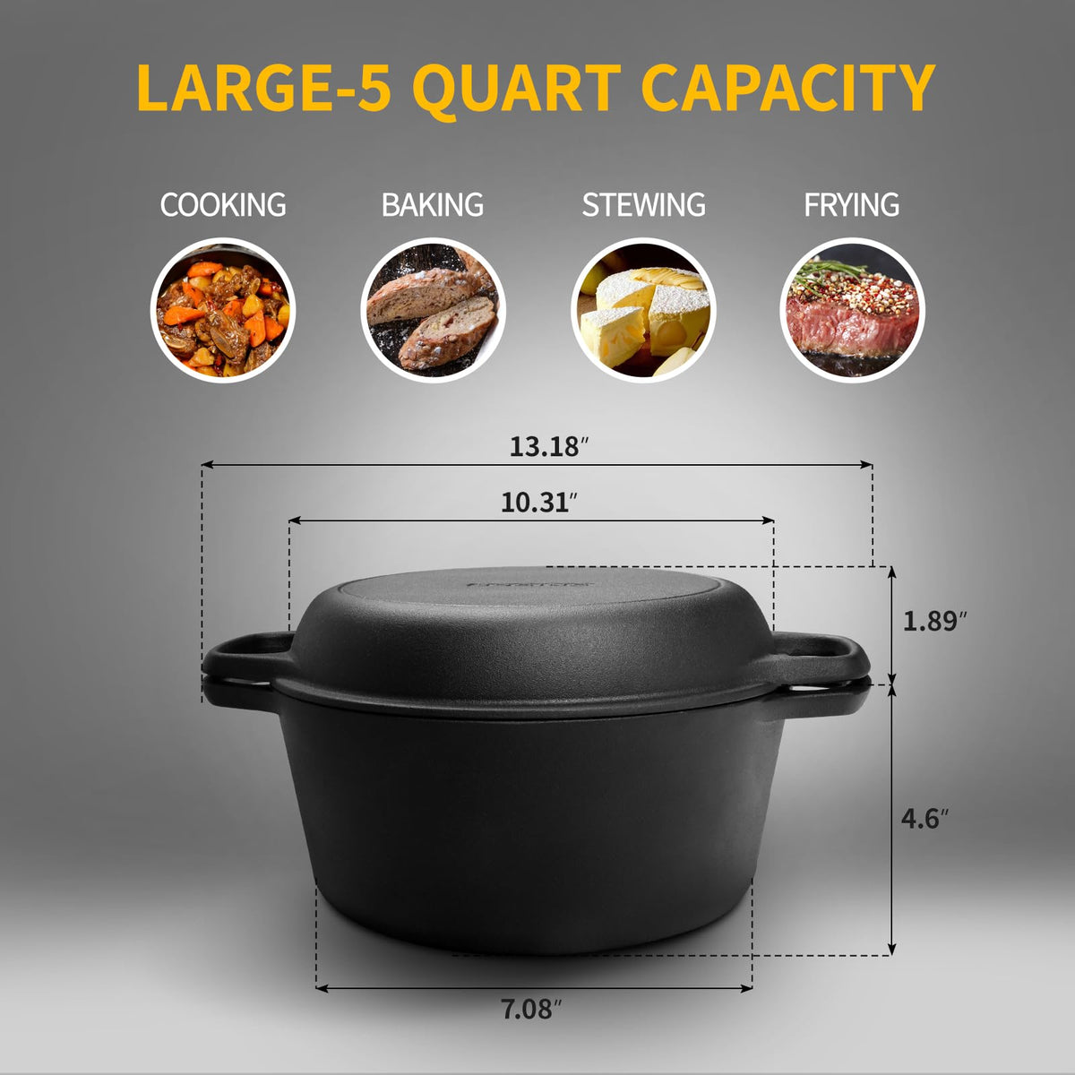 Edging Casting cast-iron skillet lid combo supports frying, baking, and searing