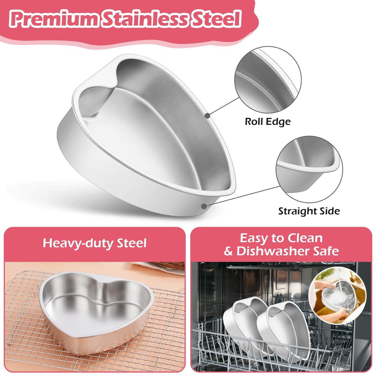 E-far heart cake pan interior smooth release helps clean heart shapes.