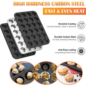E-far mini muffin pan nonstick coating closeup emphasizes smooth release
