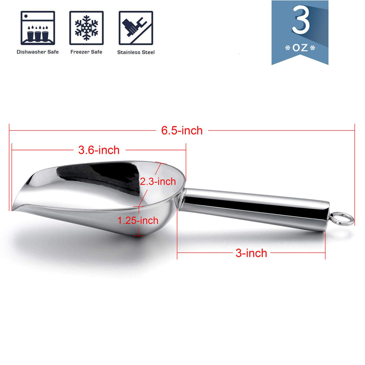 E-far mini scoop curved head wide body aids easy scooping of dry ingredients.