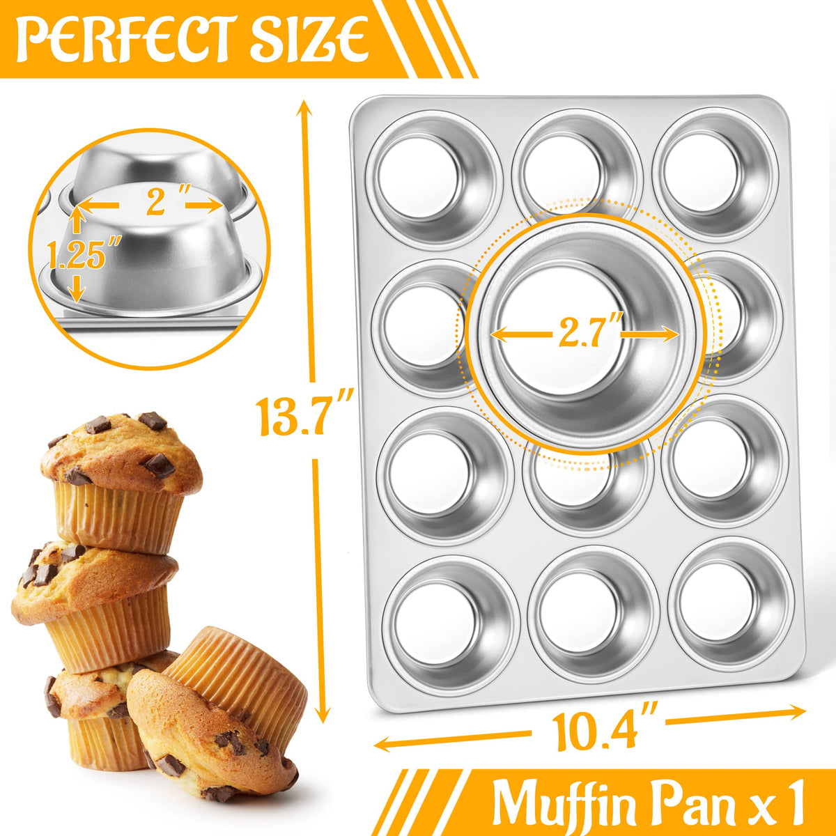 E-far muffin pan flat-bottom promotes uniform heat and browning.