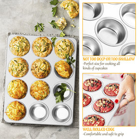 E-far muffin pan withstands up to 450°F for versatile baking.