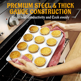 E-far muffin pan sturdy construction resists rust and warping.