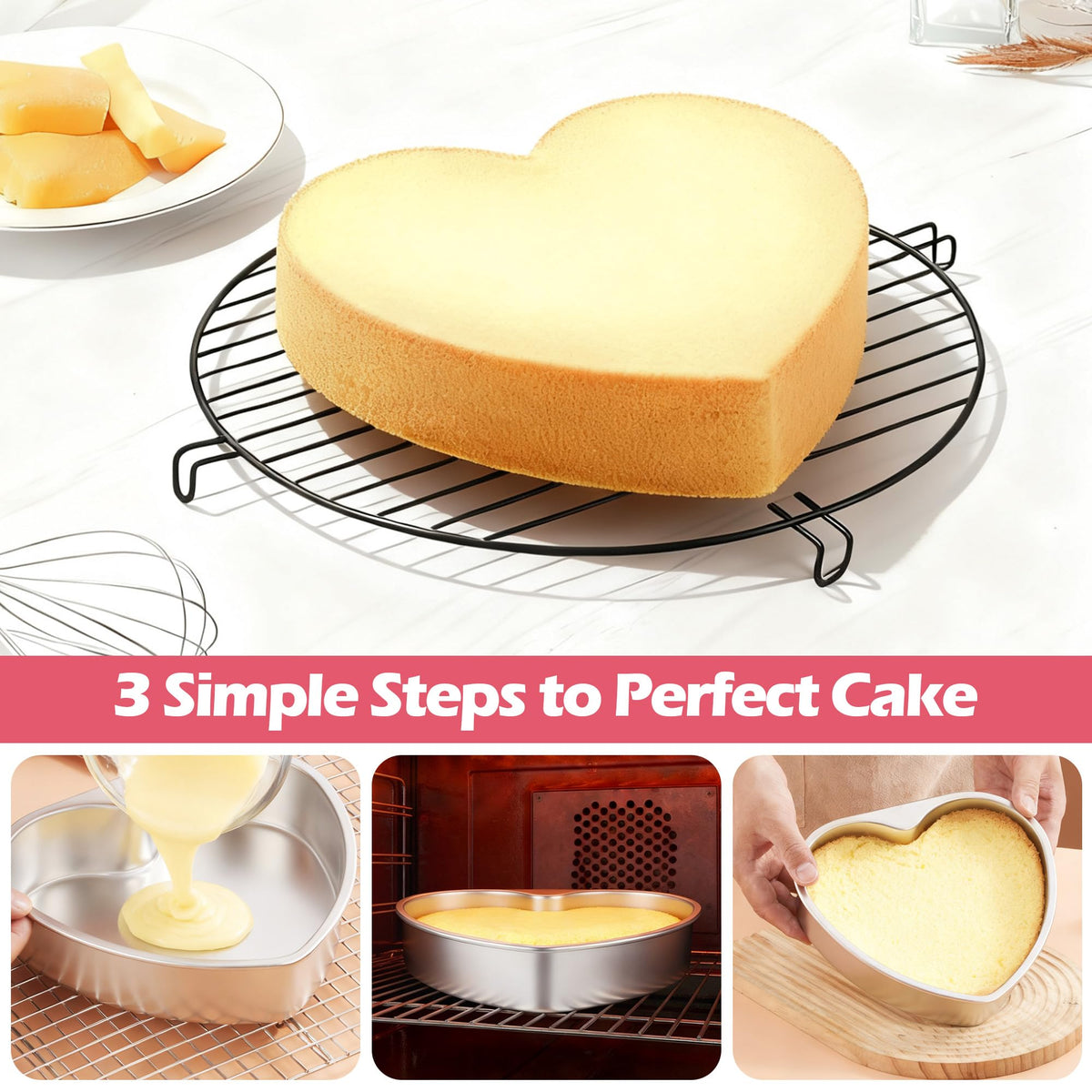E-far three-pack heart cake pans for versatile baking.