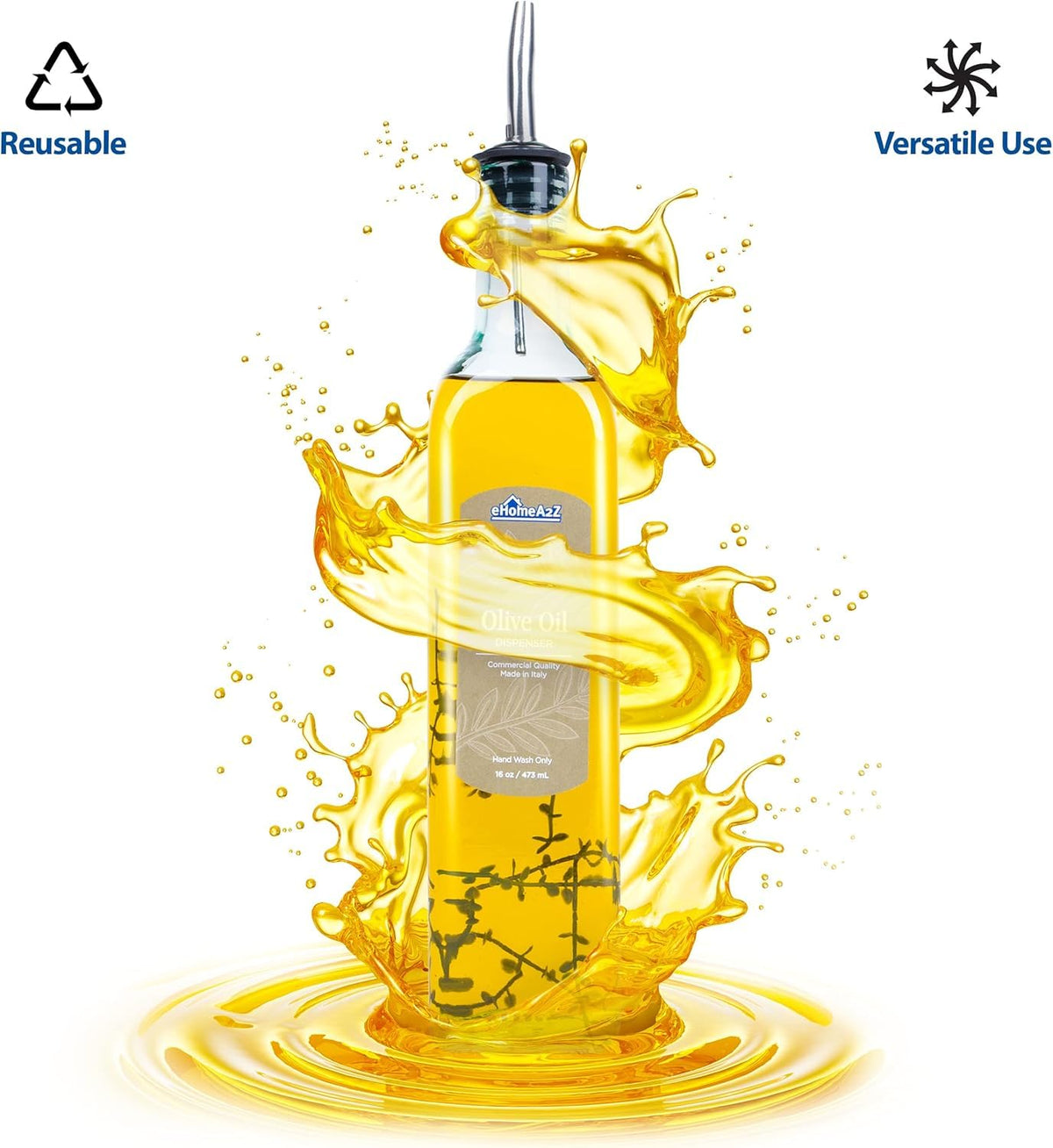 EHOMEA2Z ergonomic kitchen bottle fits comfortably in hand for swift, controlled pours.
