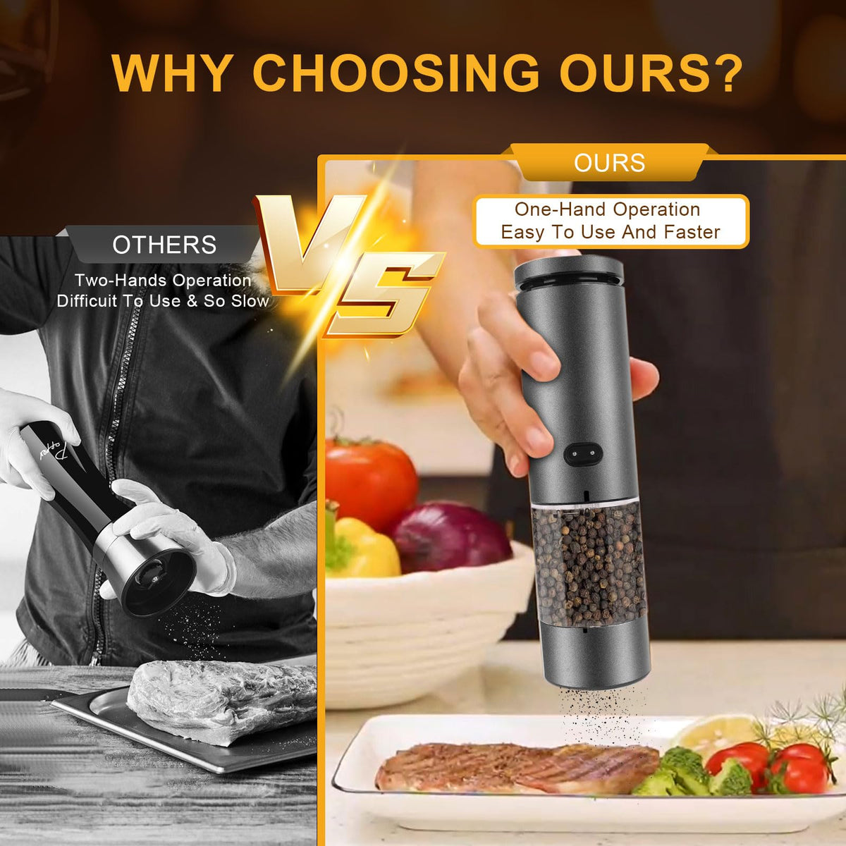 EIHO built in LED light helps precise seasoning at the table