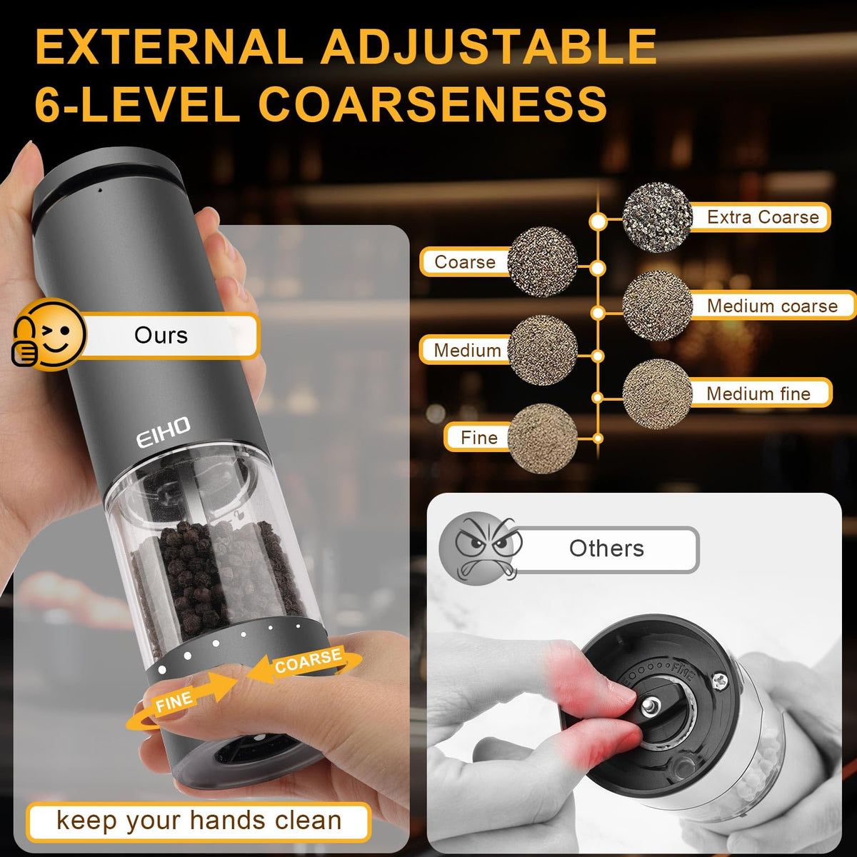 EIHO visual bottle shows 95 ml capacity for easy spice monitoring