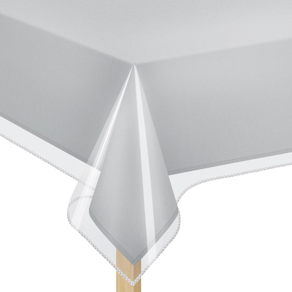Elaine Karen clear plastic table cover showing linen beneath for protection and visibility