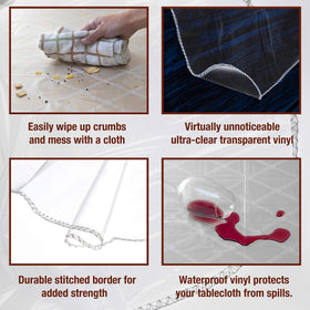 Elaine Karen crystal-clear vinyl shows tableware while shielding surfaces.