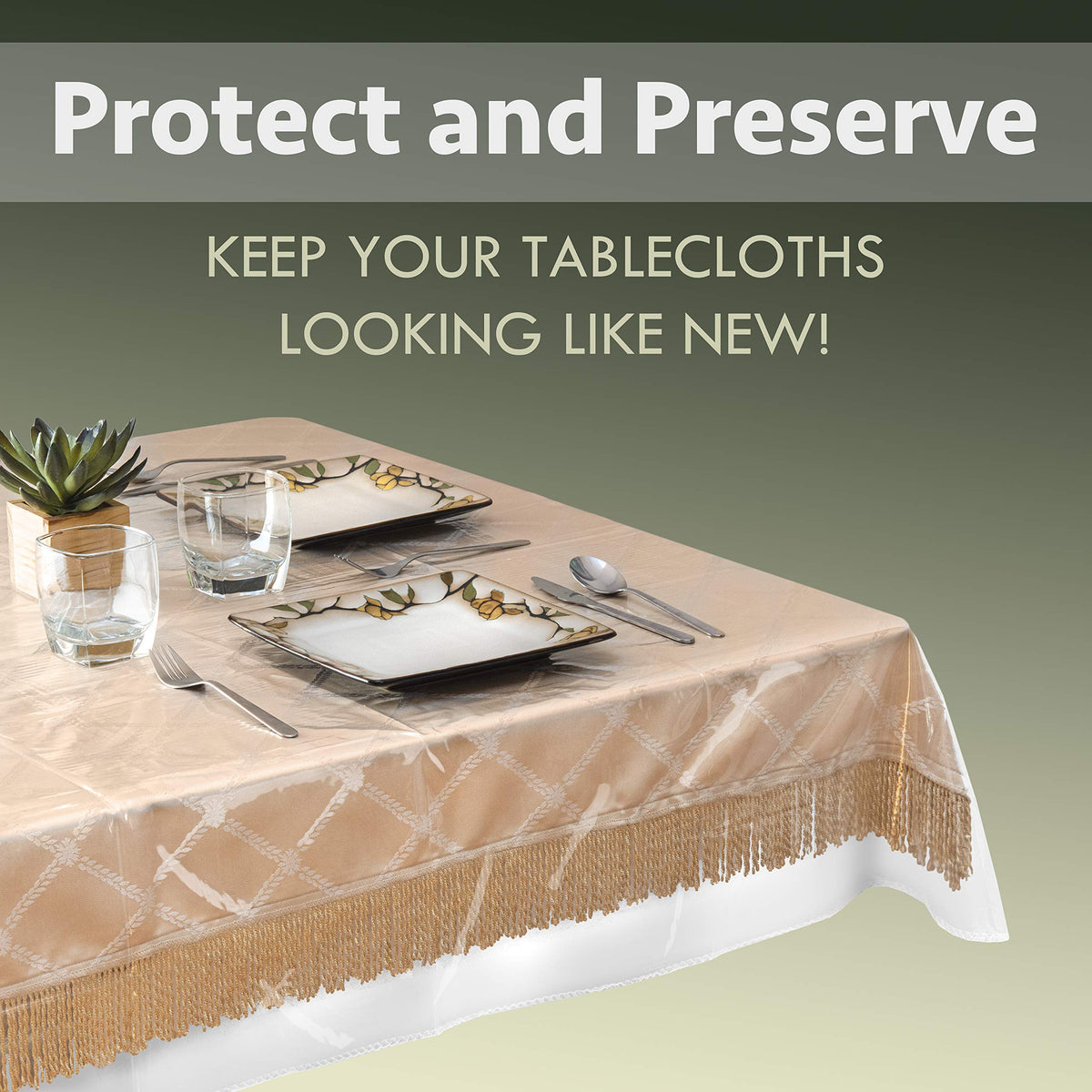 Elaine Karen heavy-duty vinyl table protector resists spills and stains for daily use.