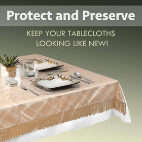 Elaine Karen heavy-duty vinyl table protector resists spills and stains for daily use.