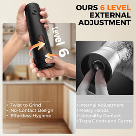 Elebatic external 6 grind settings being adjusted for crisp coarseness.