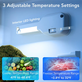 Electactic dual compartments separate fridge and freezer for organized meals.