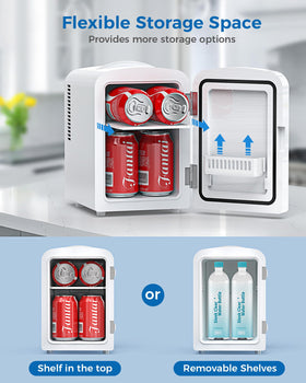 Electactic 4L mini fridge in dorm setting showing compact storage for skincare and drinks.