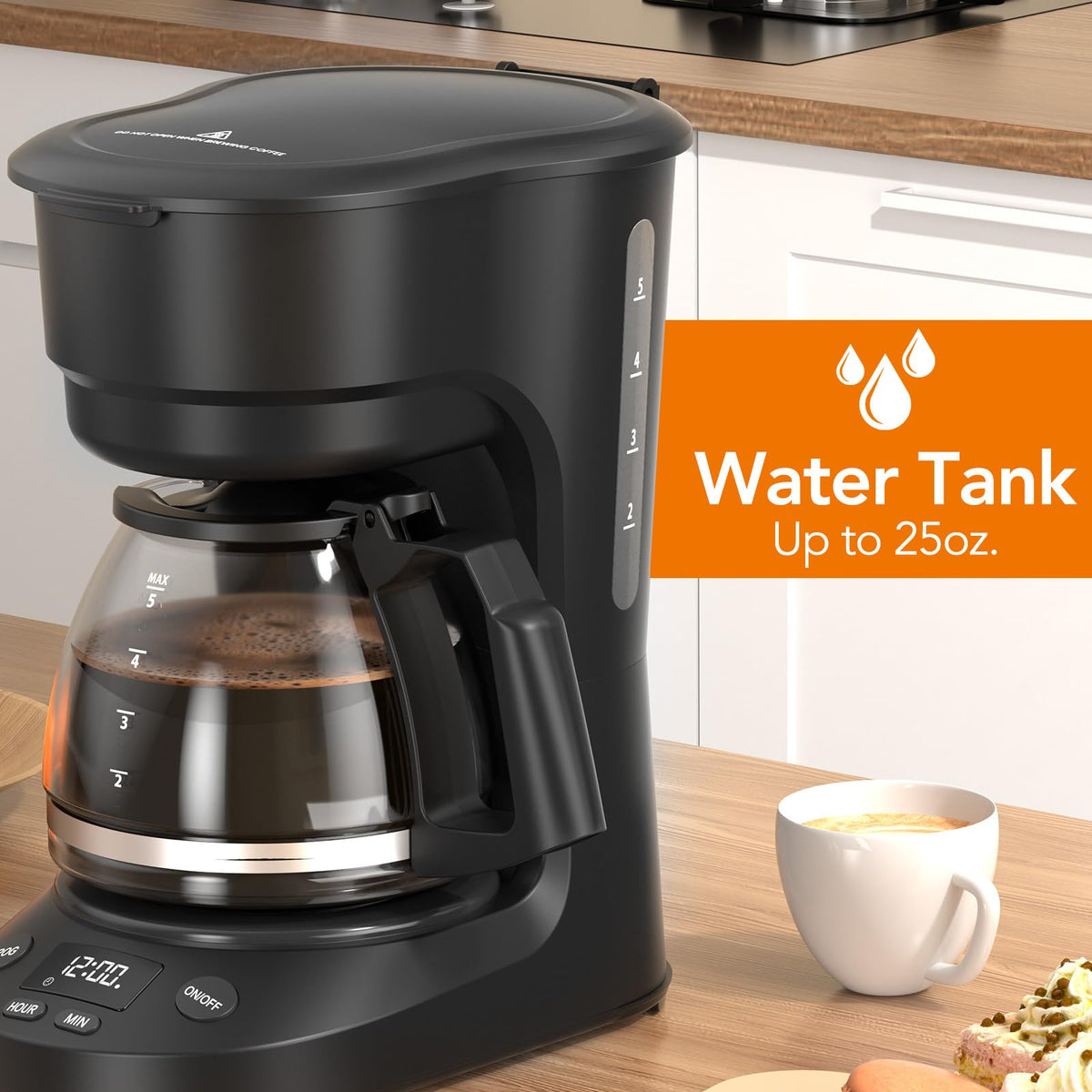 Electactic 5-Cup Coffee Maker water window for precise filling.