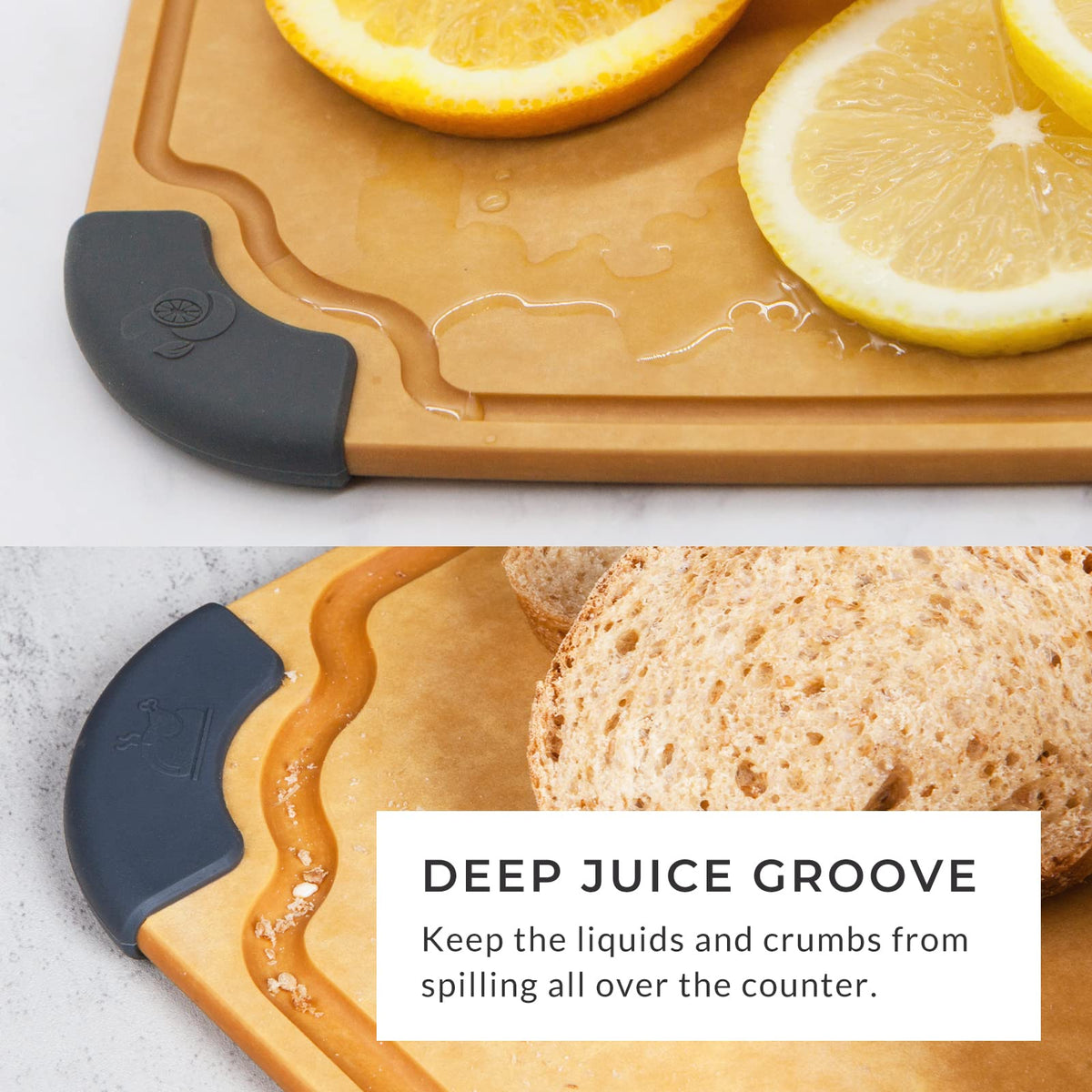 Elihome board showing juice groove catching liquids during chopping