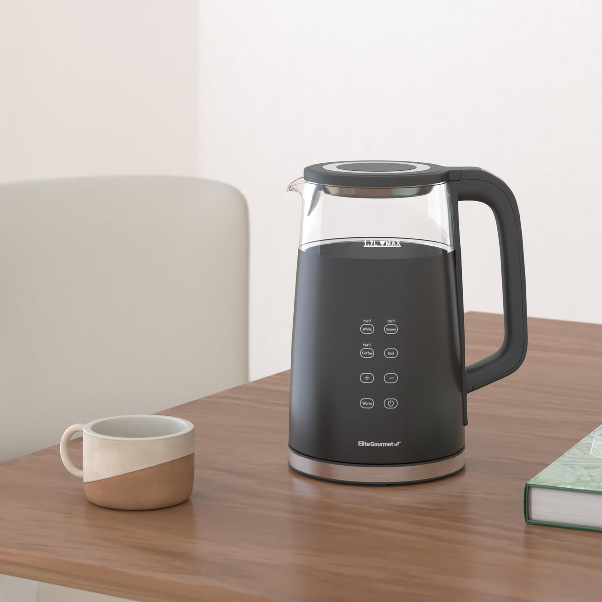 Elite Gourmet 1.7L with a digital touchscreen for quick temperature control.