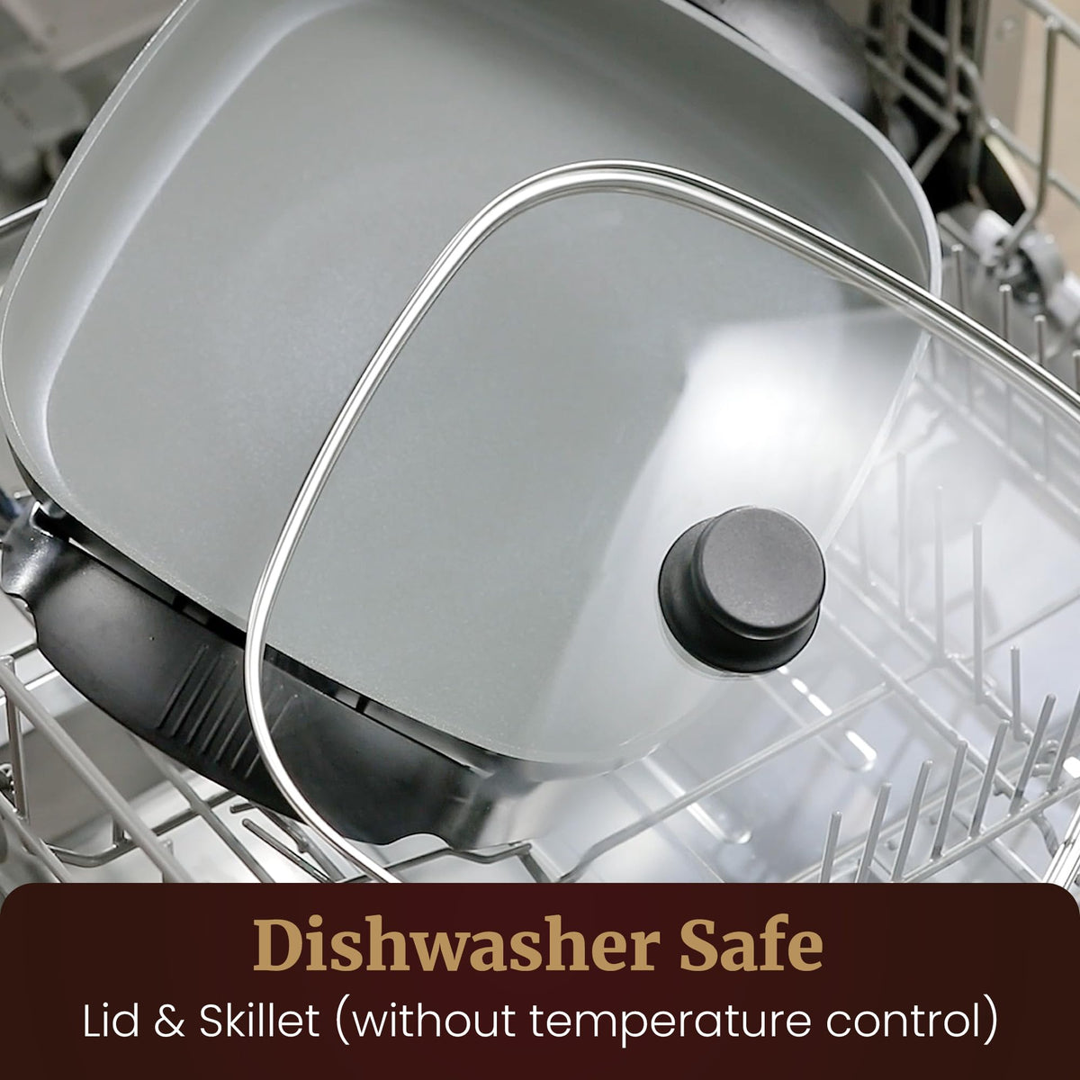 Elite Gourmet Ceralast skillet side view highlights depth for large batches.