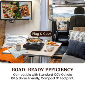 Compact Elite Gourmet burner with cookware ready for cooking.