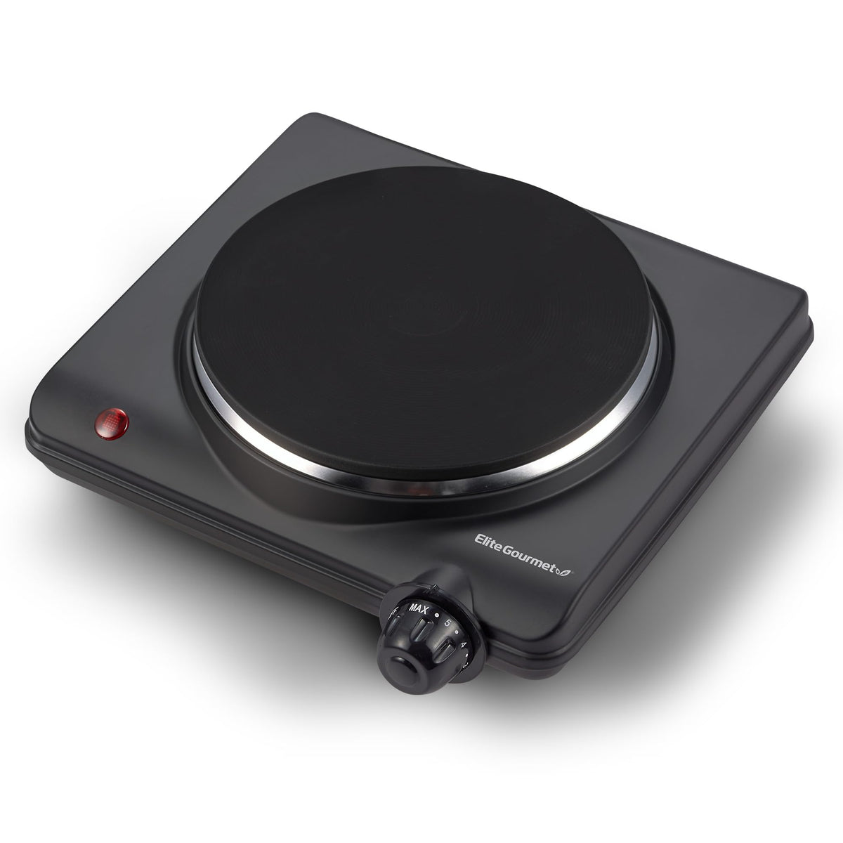 Elite Gourmet countertop burner top view highlighting compact dorm and RV-friendly design.