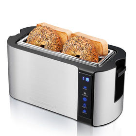 Elite Gourmet ECT5322 front view toaster with extra-wide slots for thick slices