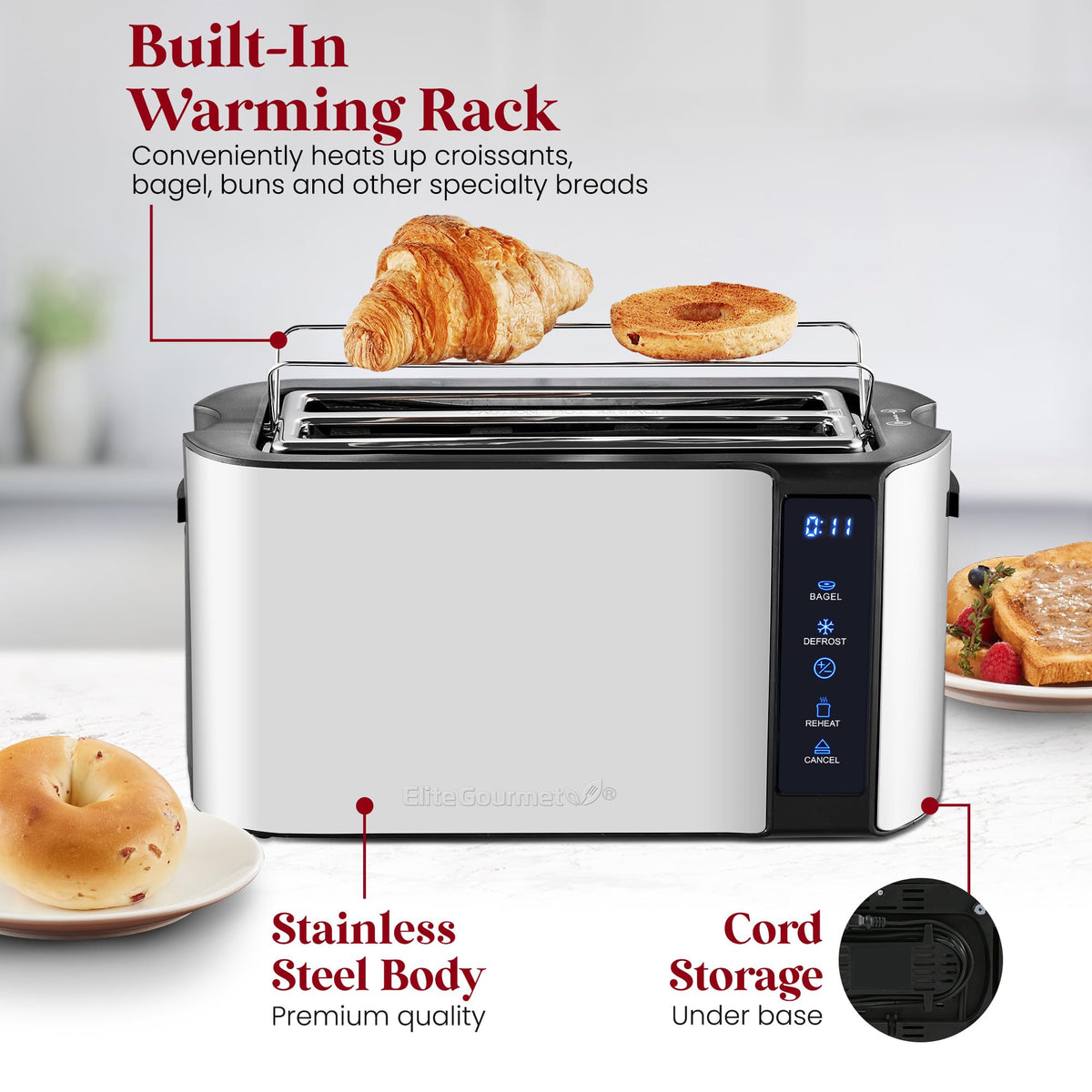 Retractable warming rack extended for pastries and buns