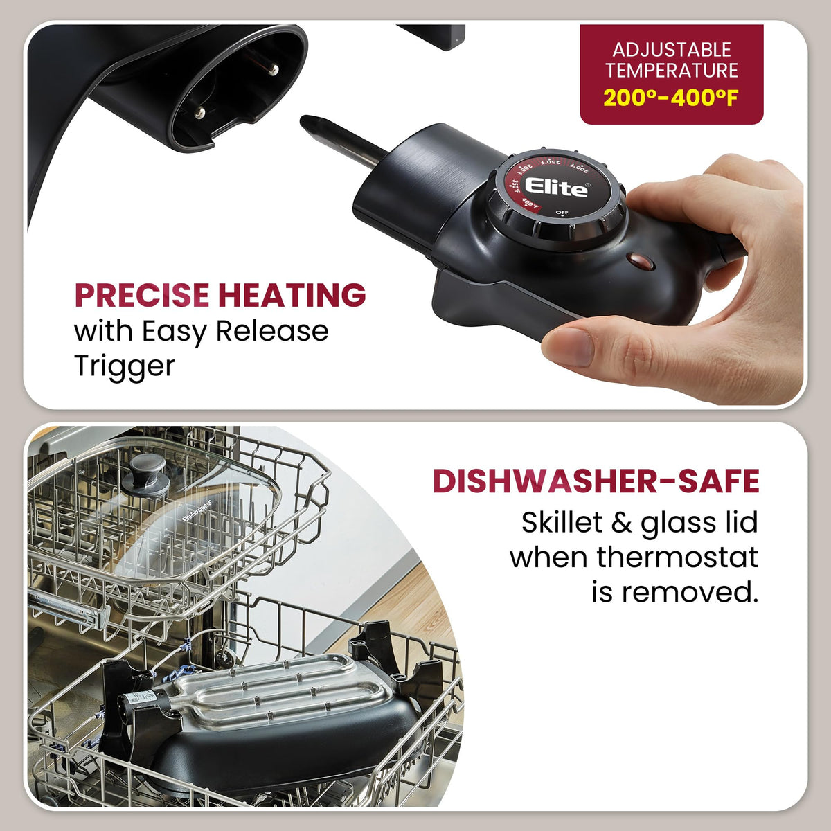 Elite Gourmet EG-6203 honeycomb non-stick coating for effortless food release.