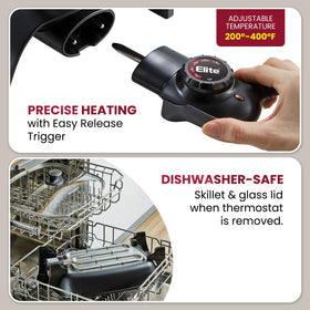 Elite Gourmet EG-6203X embedded heating element delivers even heat.