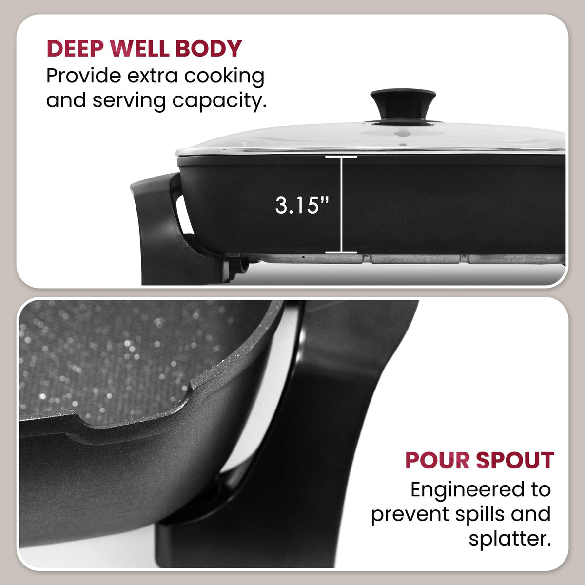 Elite Gourmet EG-6203X non-stick marble coating ensures easy release.