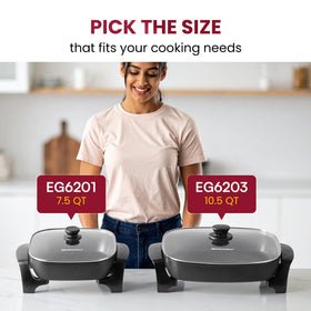 Elite Gourmet EG6201 12-inch pan size ideal for frying and pasta