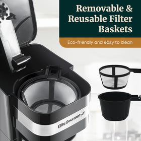 Reusable filter for grounds ready with Elite Gourmet EHC113.