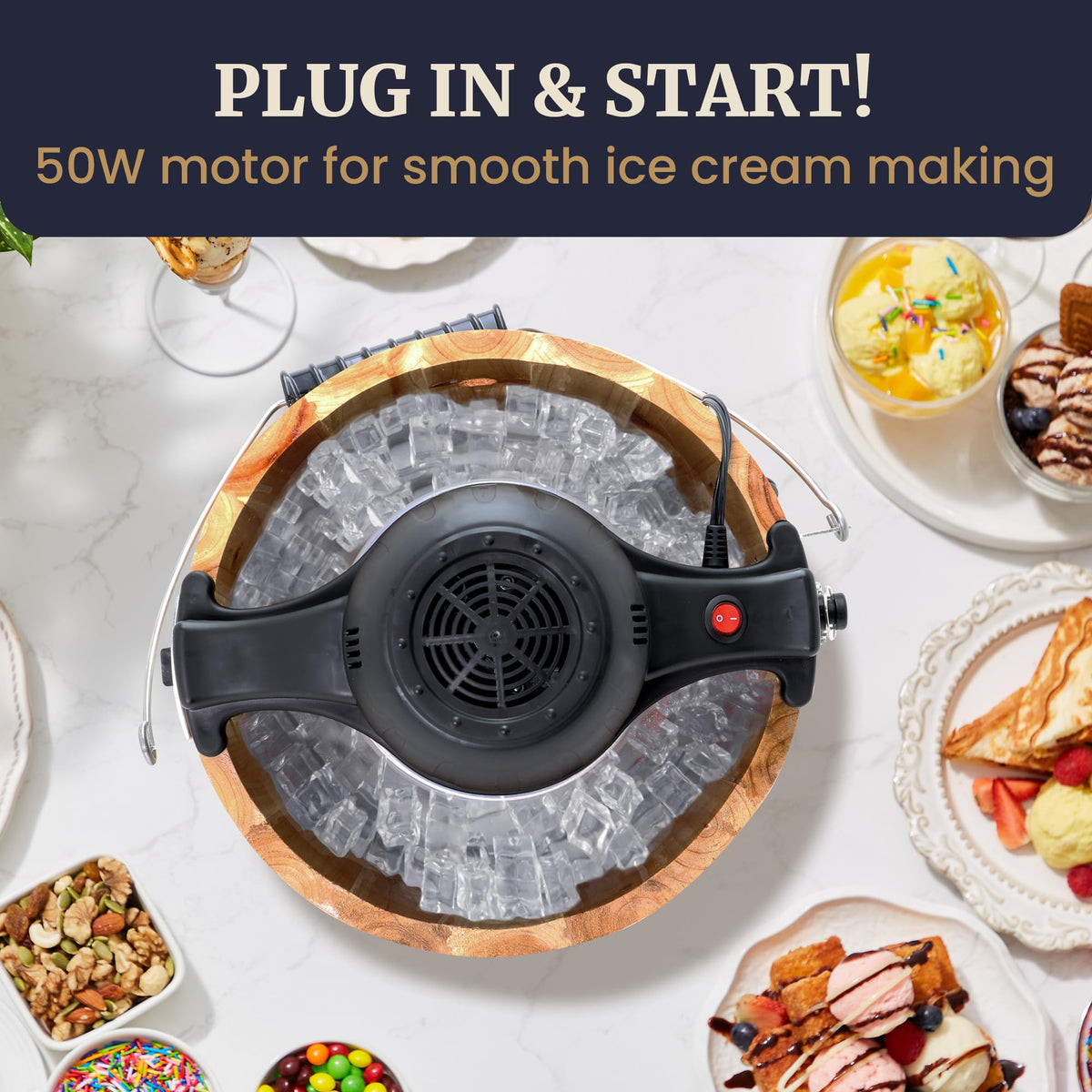Elite Gourmet EIM916X 90rpm motor churns efficiently for quick desserts