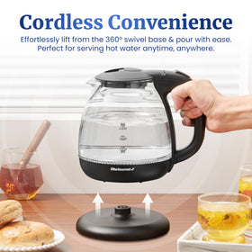 Elite Gourmet EKT1001 on 360 degree base for cordless pouring