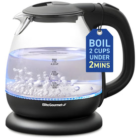Elite Gourmet EKT1001 glass kettle front view for modern kitchens