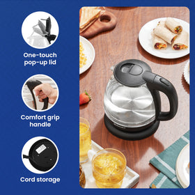 Large pour-spout with filter minimizes spills and sediment.