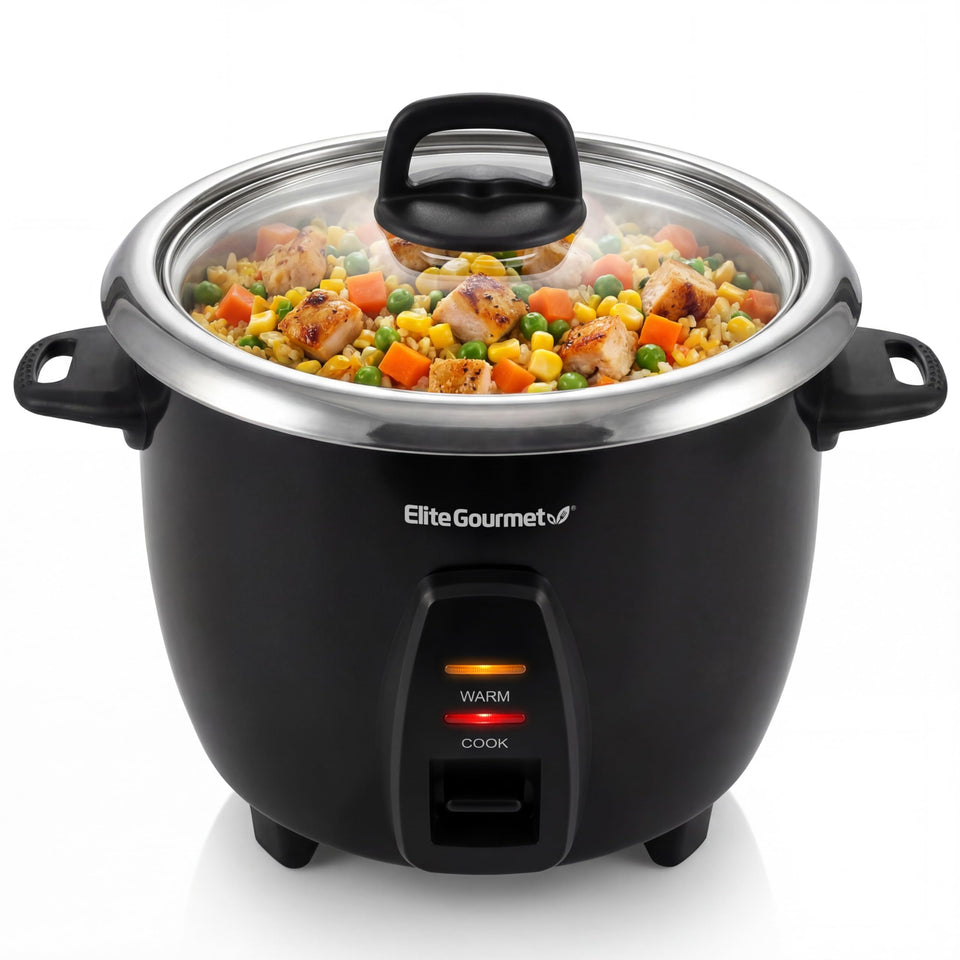 Elite Gourmet ERC2001BX 10-cup capacity rice cooker for family meals
