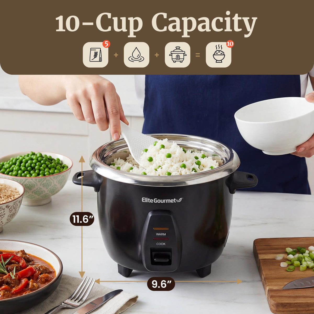 ERC2001BX stainless steel inner pot for even cooking and easy cleaning