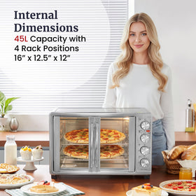Elite Gourmet ETO4510B dual doors in action save counter space during busy meals.