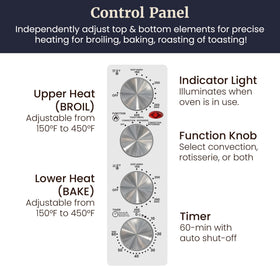 Elite Gourmet ETO4510B independent top and bottom controls for precise cooking.