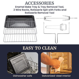 Elite Gourmet ETO4510B two 12-inch pizza racks enable multitier pizza baking.