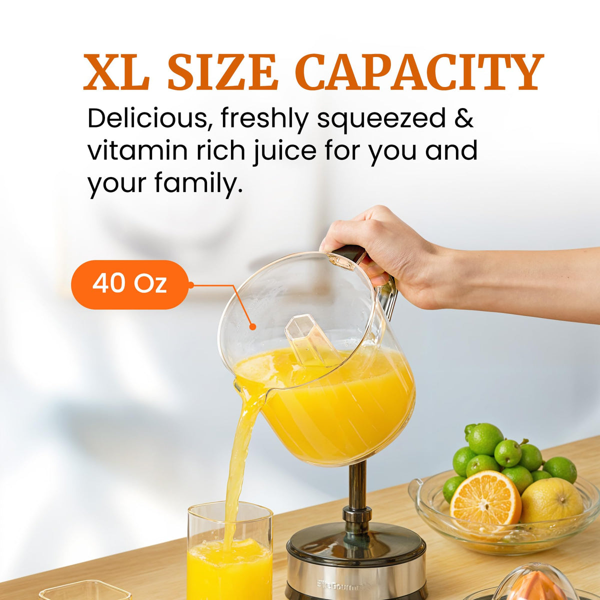 Elite Gourmet ETS047 pour-spout juicer with easy serving