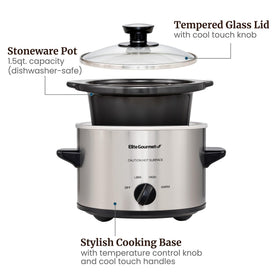 Elite Gourmet MST-250XS keep-warm setting keeps meals ready.