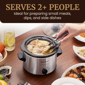 Elite Gourmet MST-250XS removable stoneware pot for easy cleaning.