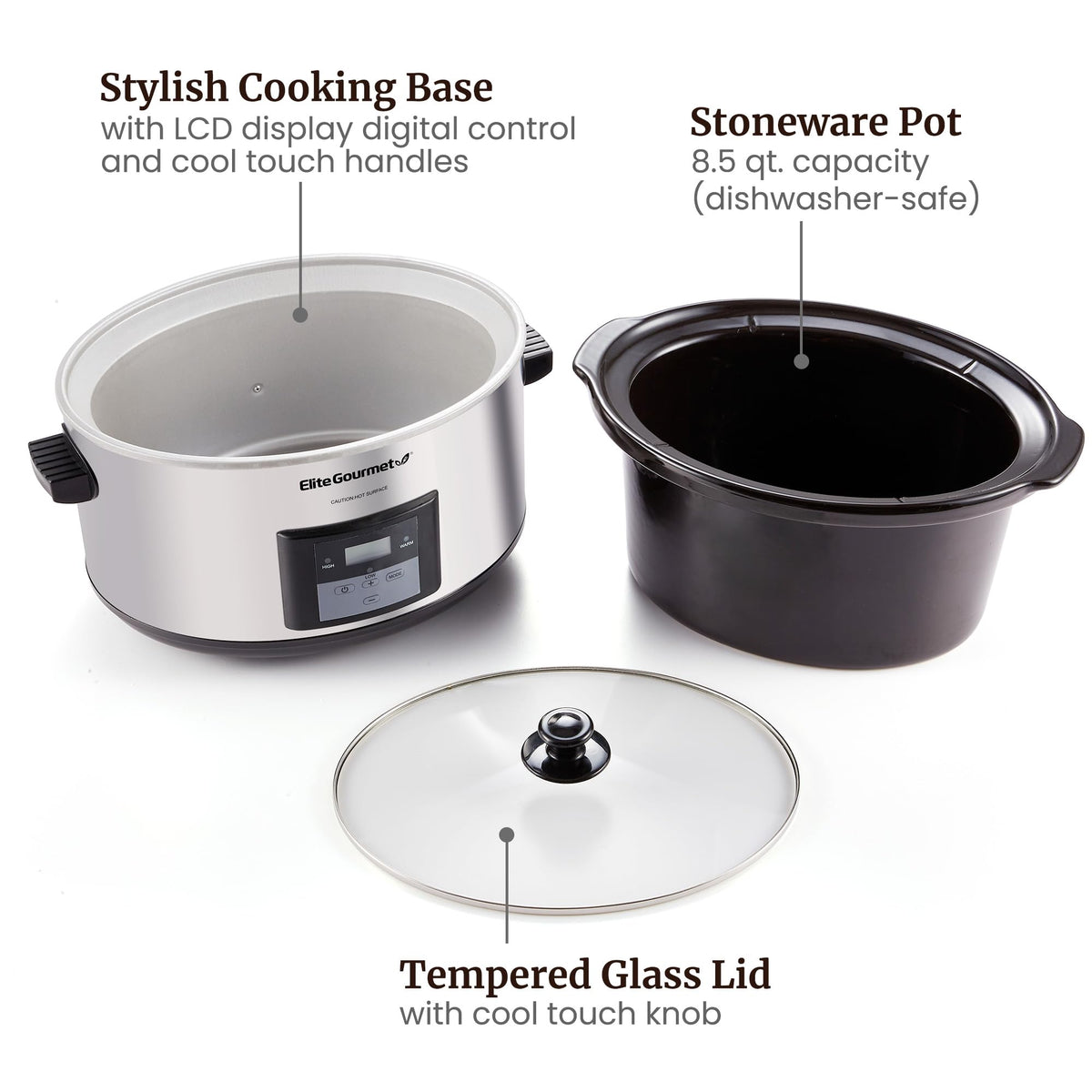 Elite Gourmet MST-900D keep-warm setting ready for servings.