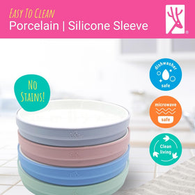 Elk and Friends non-slip dinnerware stays in place during meals.